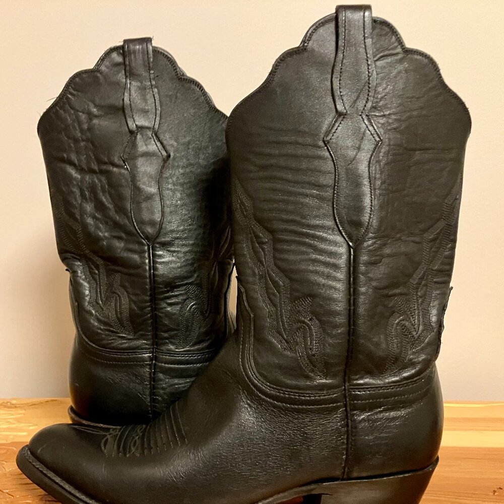 Lucchese 2000 Black Leather Cowboy Boots 9B
